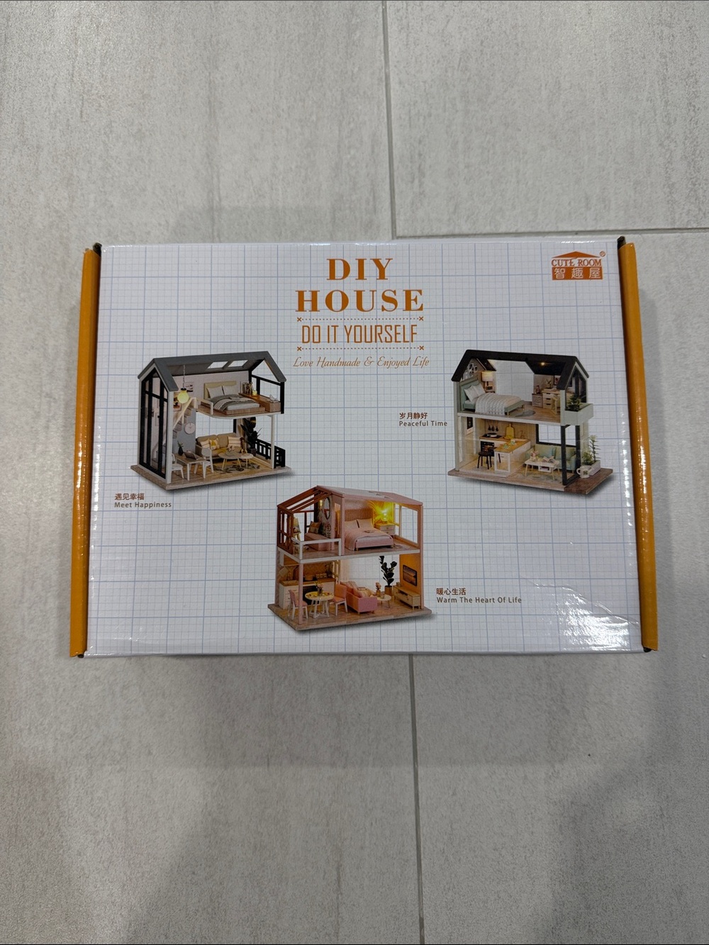 DIY House Do It Yourself Miniature Kit - White & Orange Box